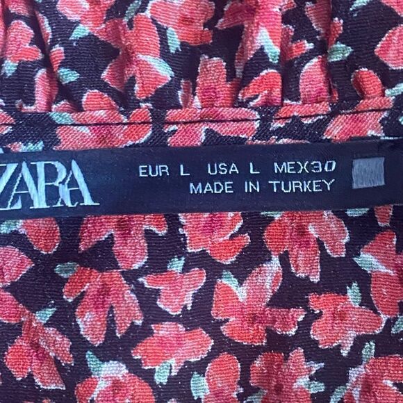 ZARA Red/Black Floral Print Button Down Mini Dress. Size Large. - Picture 9 of 10